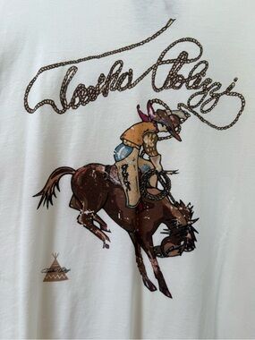 Tasha Polizzi Off White Short Sleeve Tee Western Rodeo Horse Bronco Cowboy XXL